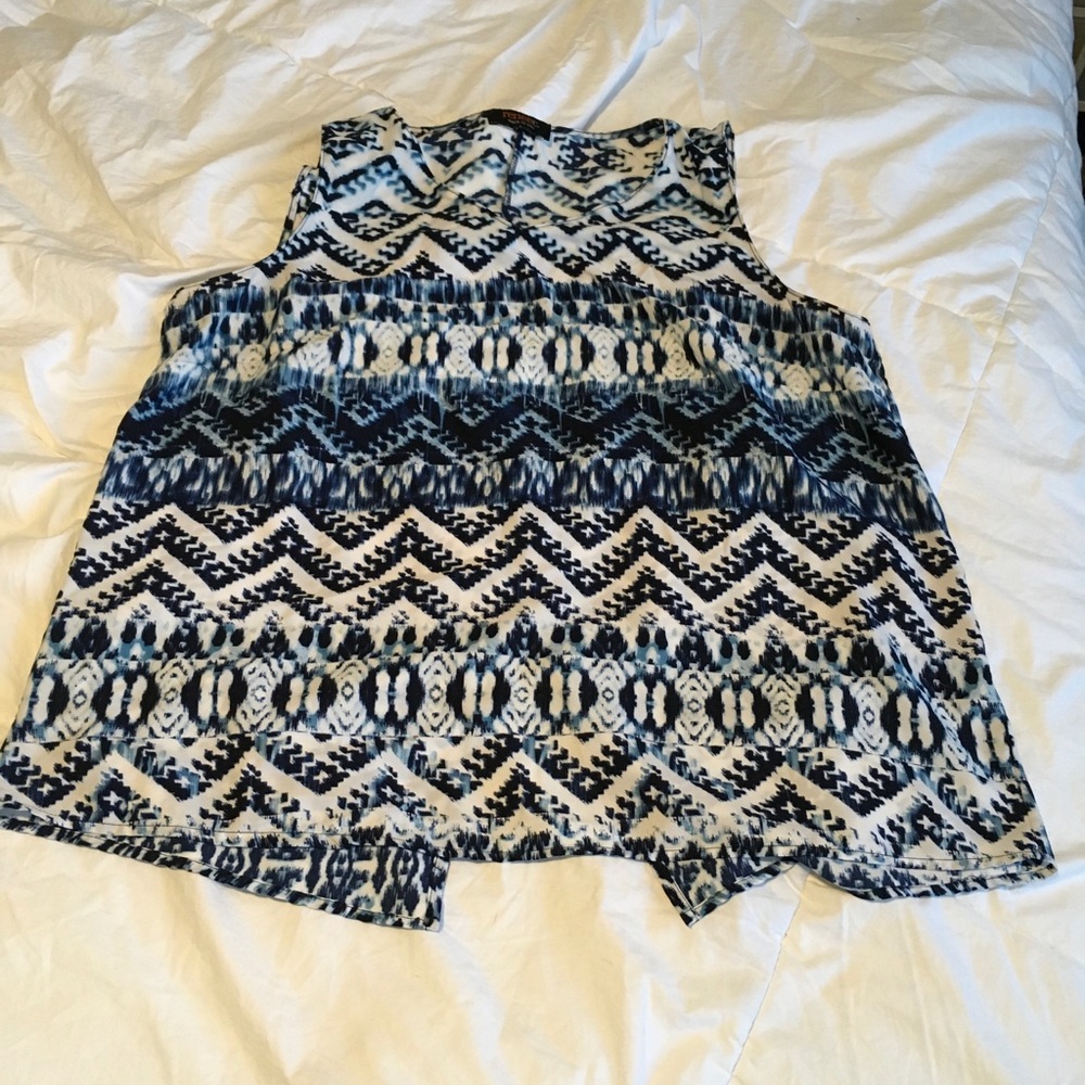 Renee C blue white patterned tank blouse plus size